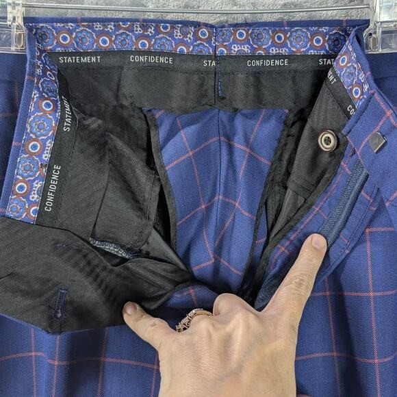 STATEMENT Pants Mens 38 SHORT Tomme Blue Plaid Sapphire Wool Italy Preppy Career - Picture 7 of 10